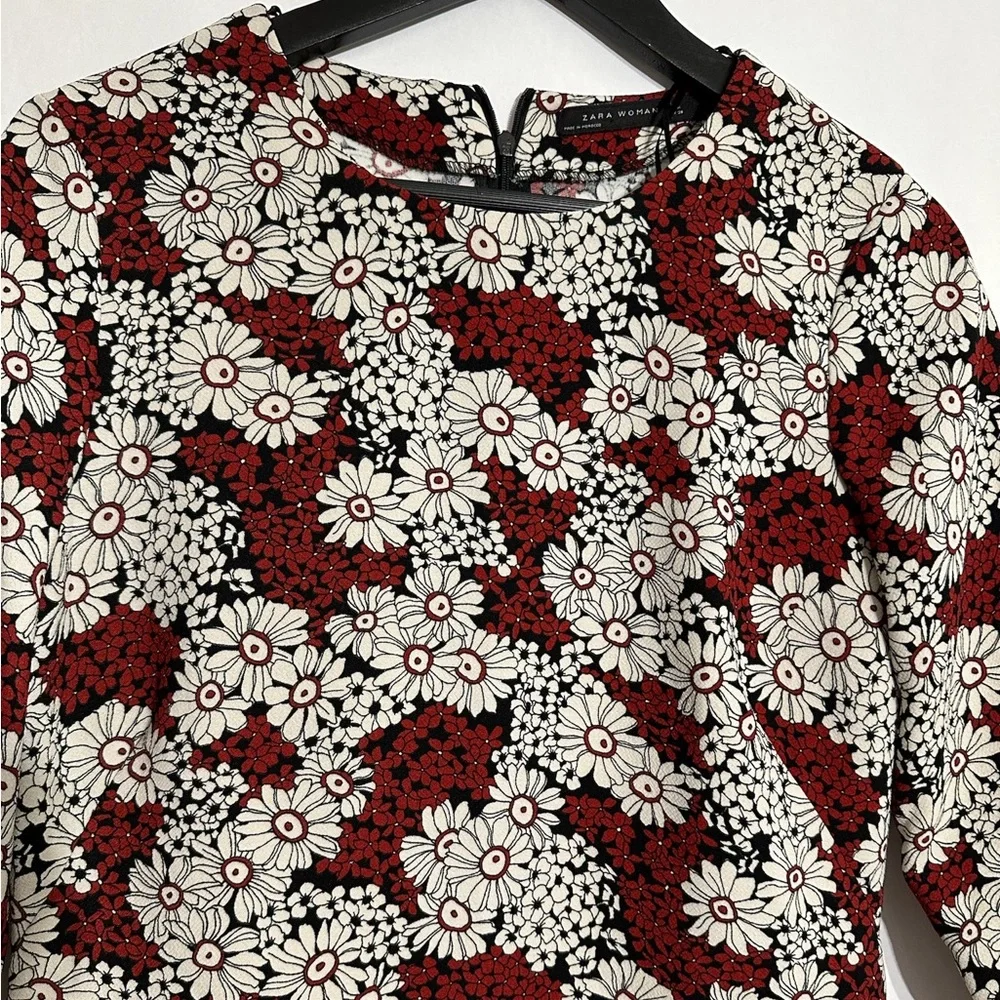 Zara Woman Red Black White Floral Daisy Mini Dress Size Medium Blogger Favorite - Picture 12 of 13